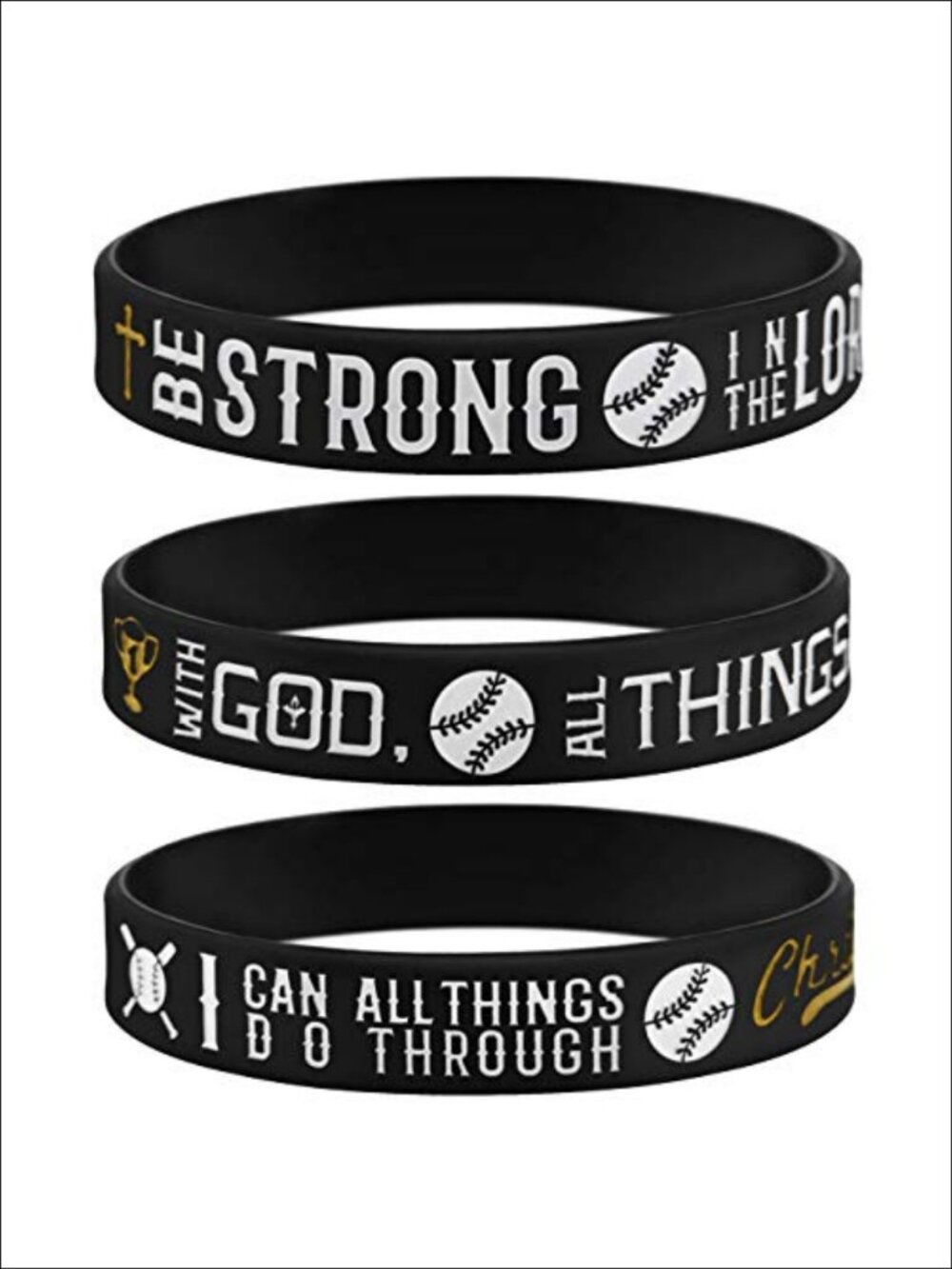 Bible Verse Silicone Wristbands Set of 3 Christian Baseball Bracelets